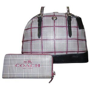 Coach 2014 Peyton Glen Plaid Printed Dome Cora Leather Satchel & Matching Wallet